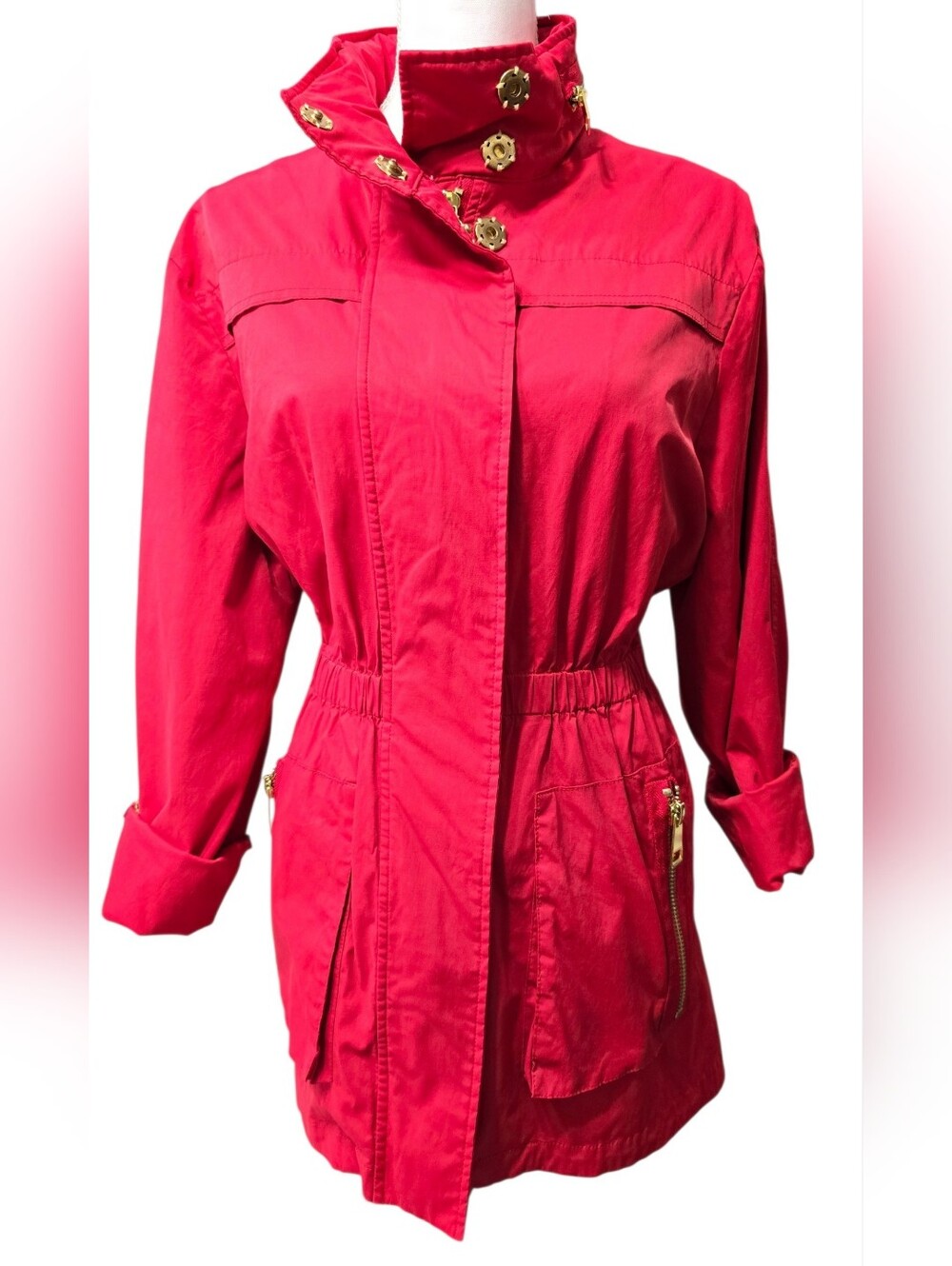 Ciao Milano Bright Red Rain Jacket XL with Gold-Tone Hardware